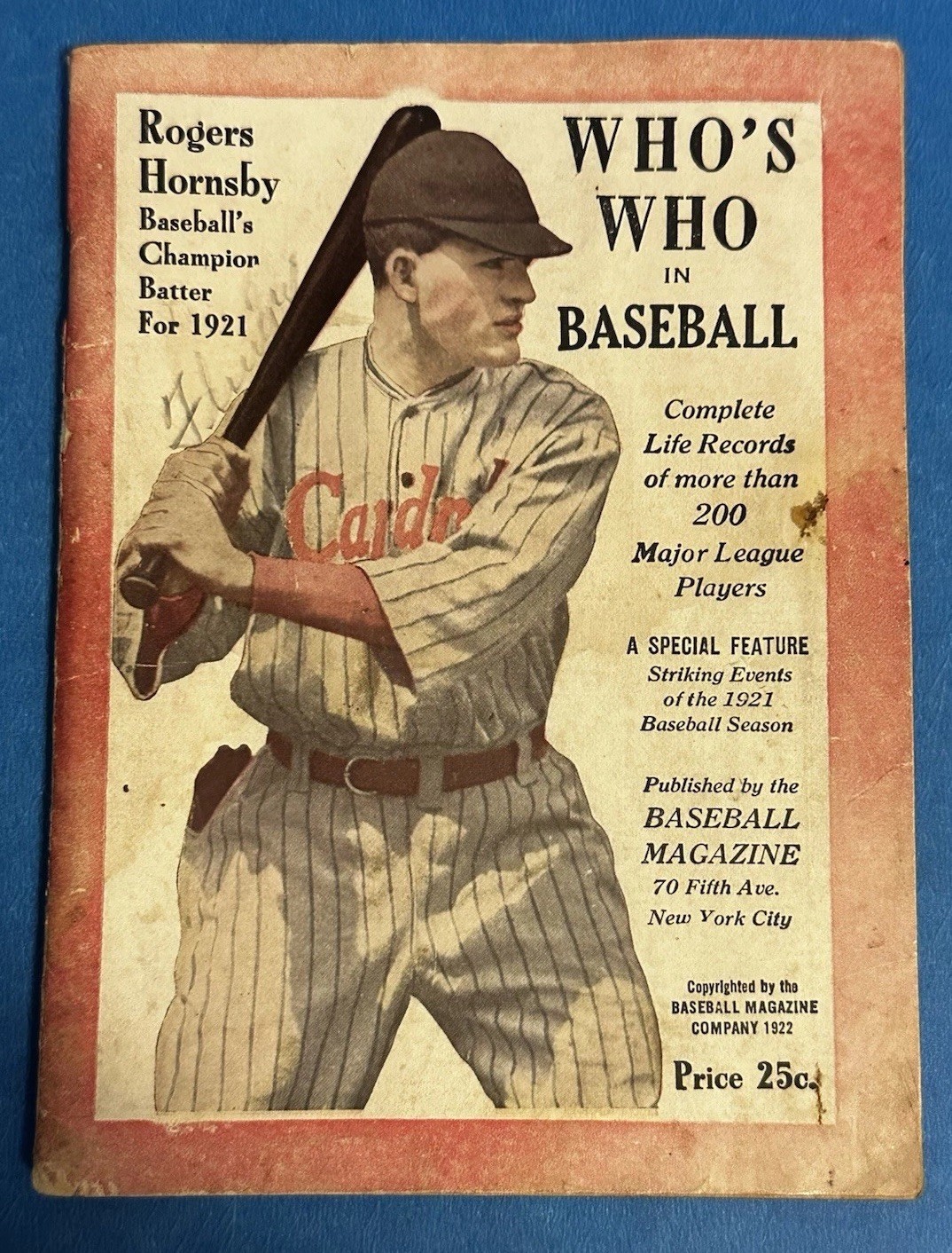 1922 Who’s Who in Baseball – Rogers Hornsby on Cover