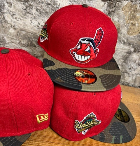 Cleveland Indians Wahoo Camoflauge w patch New Era Fitted Club 59Fifty RED RARE