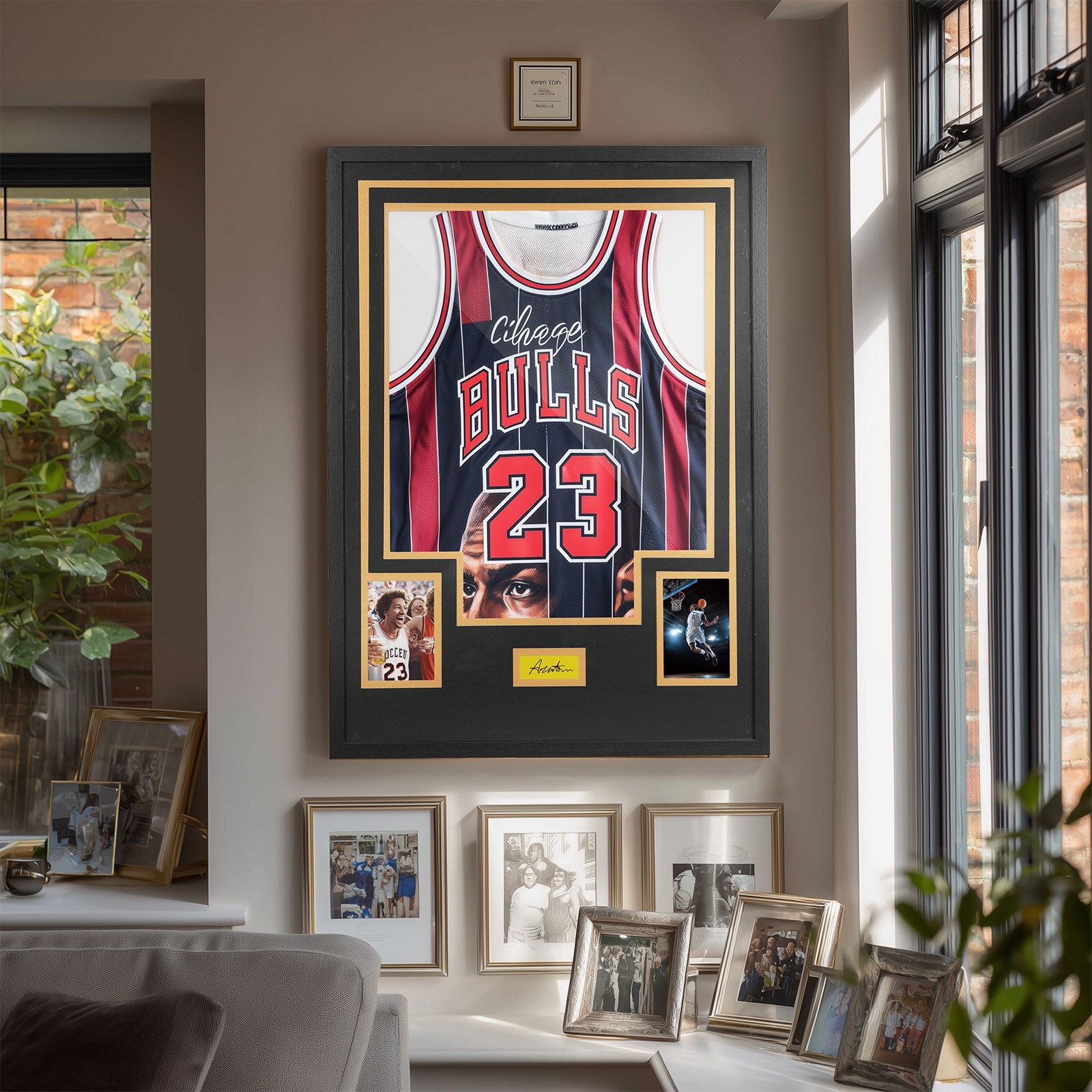 Black & White Jersey Display, Wall Mount Frame w/ Mat, Photo Slot & Hardware