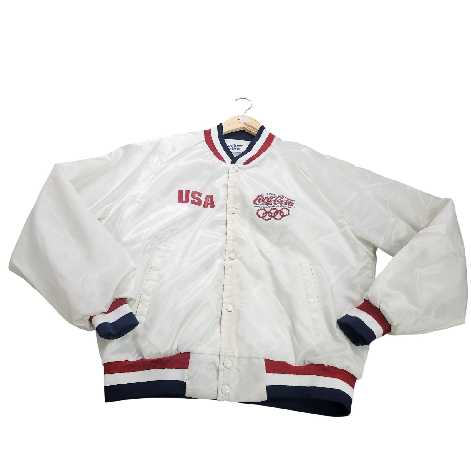 Vintage USA Olympic Team Jacket Mens XL White Coca-Cola Chalk Line 1988 Olympics