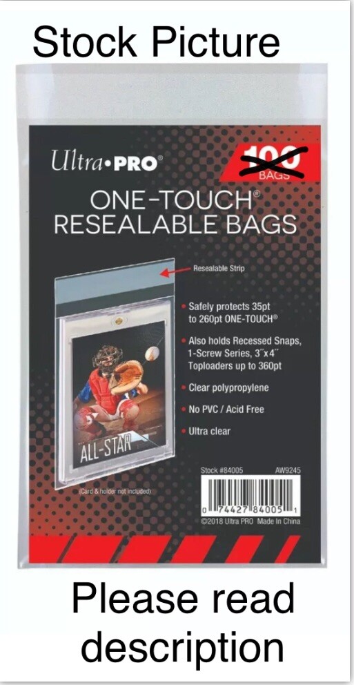 Ultra Pro One-Touch Resealable Bags 10 bags in each order NOT A 100 Pack