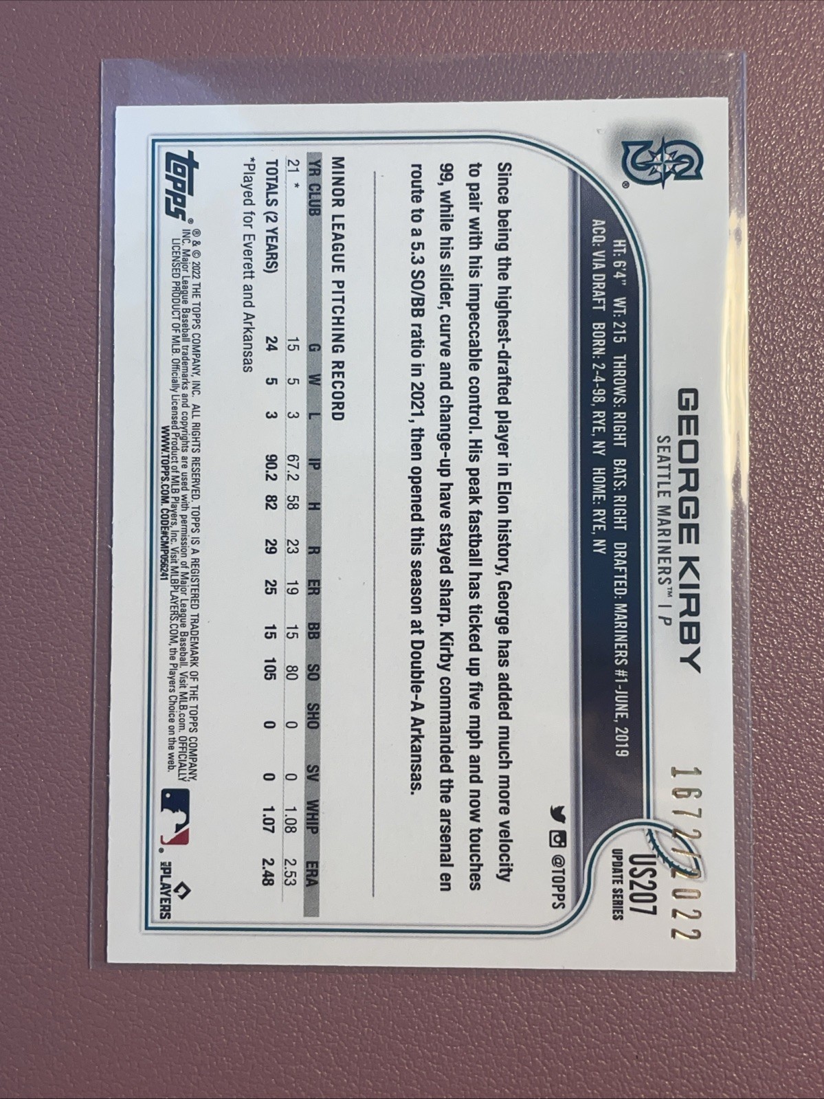 2022 Topps Update Series – George Kirby #US207 Gold /2022 (RC)
