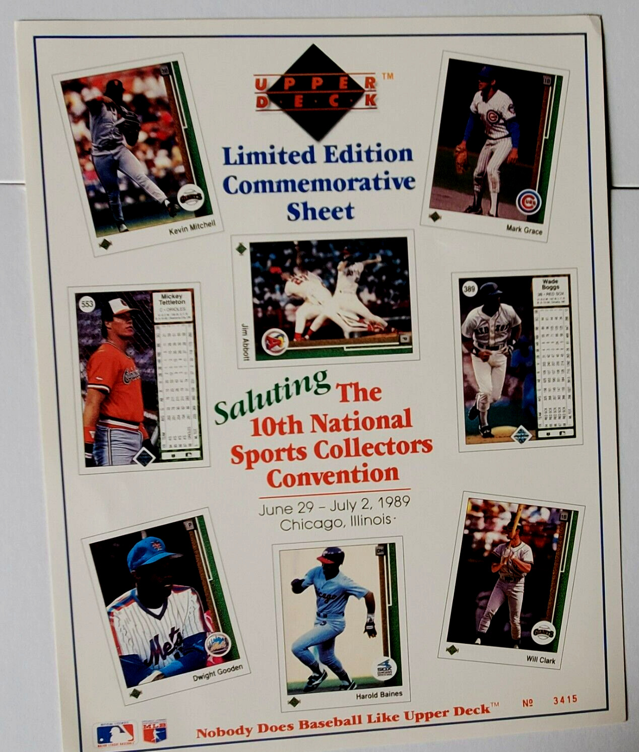 1989 UPPER DECK 10th National Sports Collector’s Convention Promo Sheet BB#62