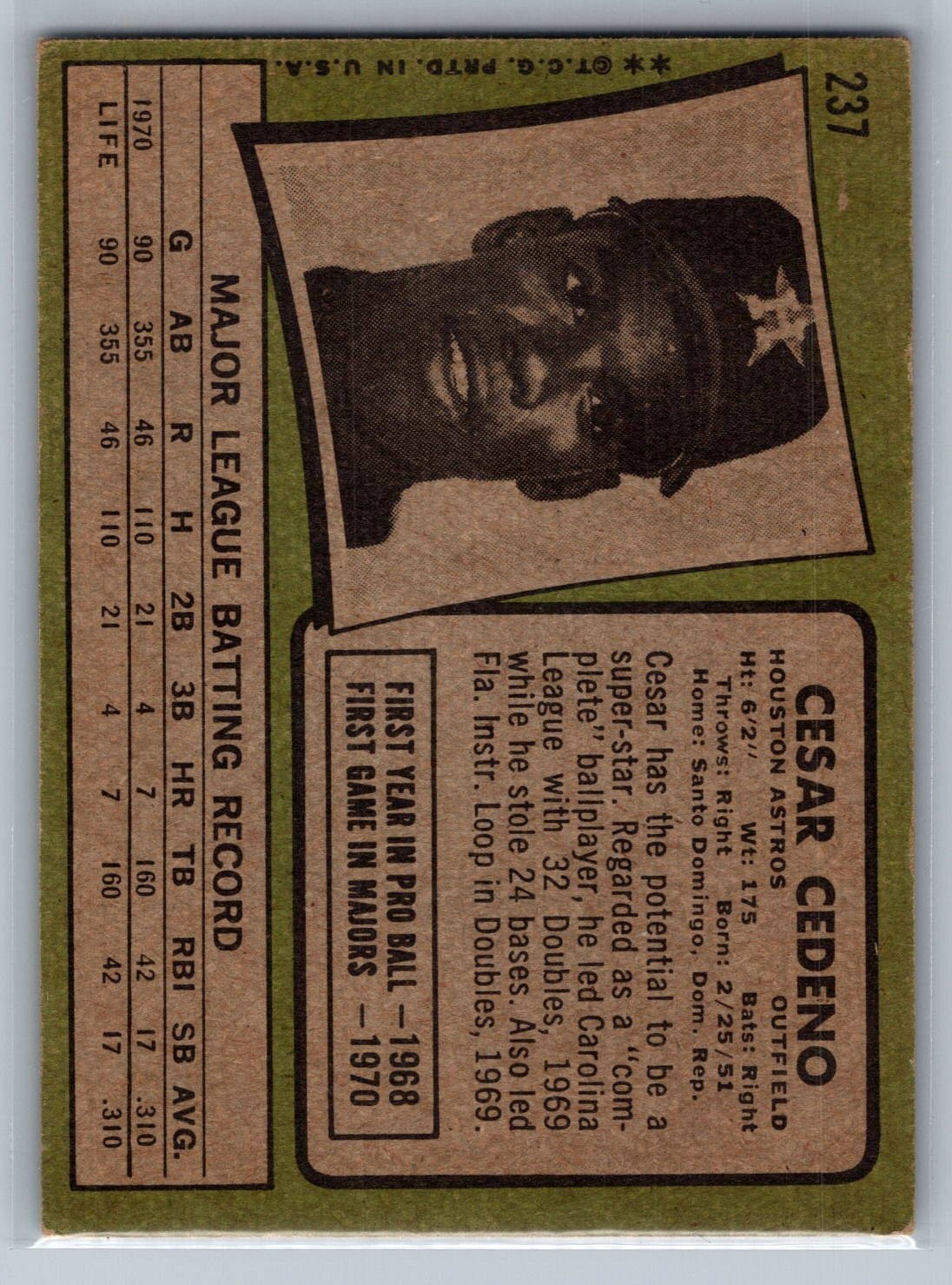 1971 Topps – Cesar Cedeno #237 (RC) – VG-EX