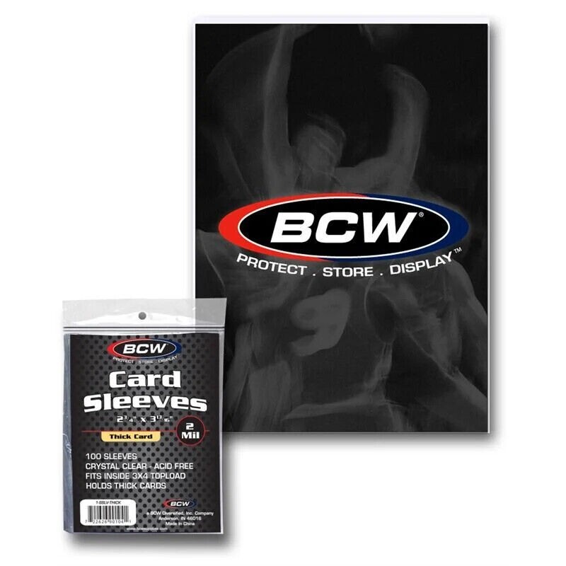 Pack of 100 BCW Soft Penny Card Sleeves for Thick Cards Up To 130pt