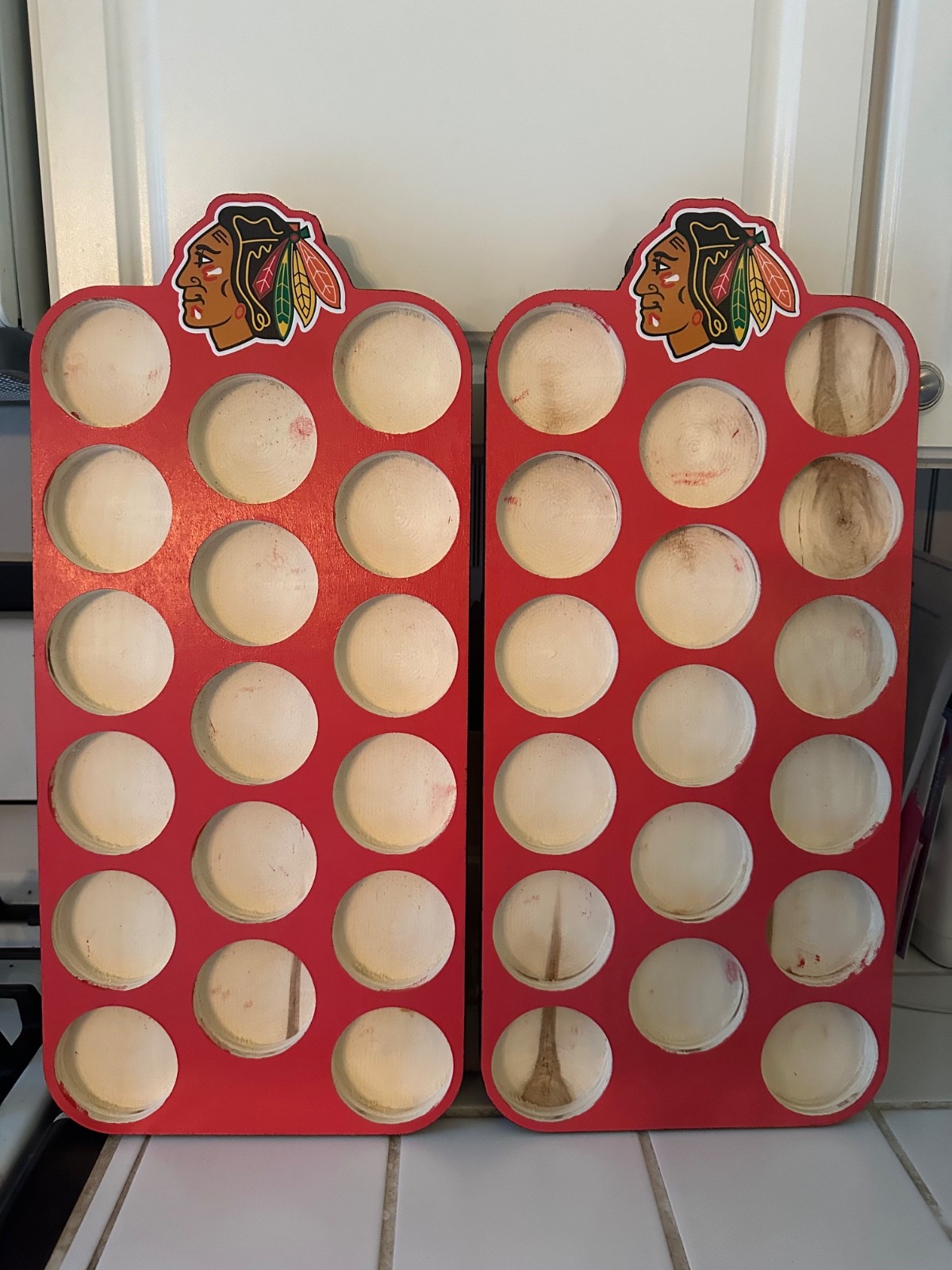 Custom Wall Hanging Display for 16 Hockey Puck(s)