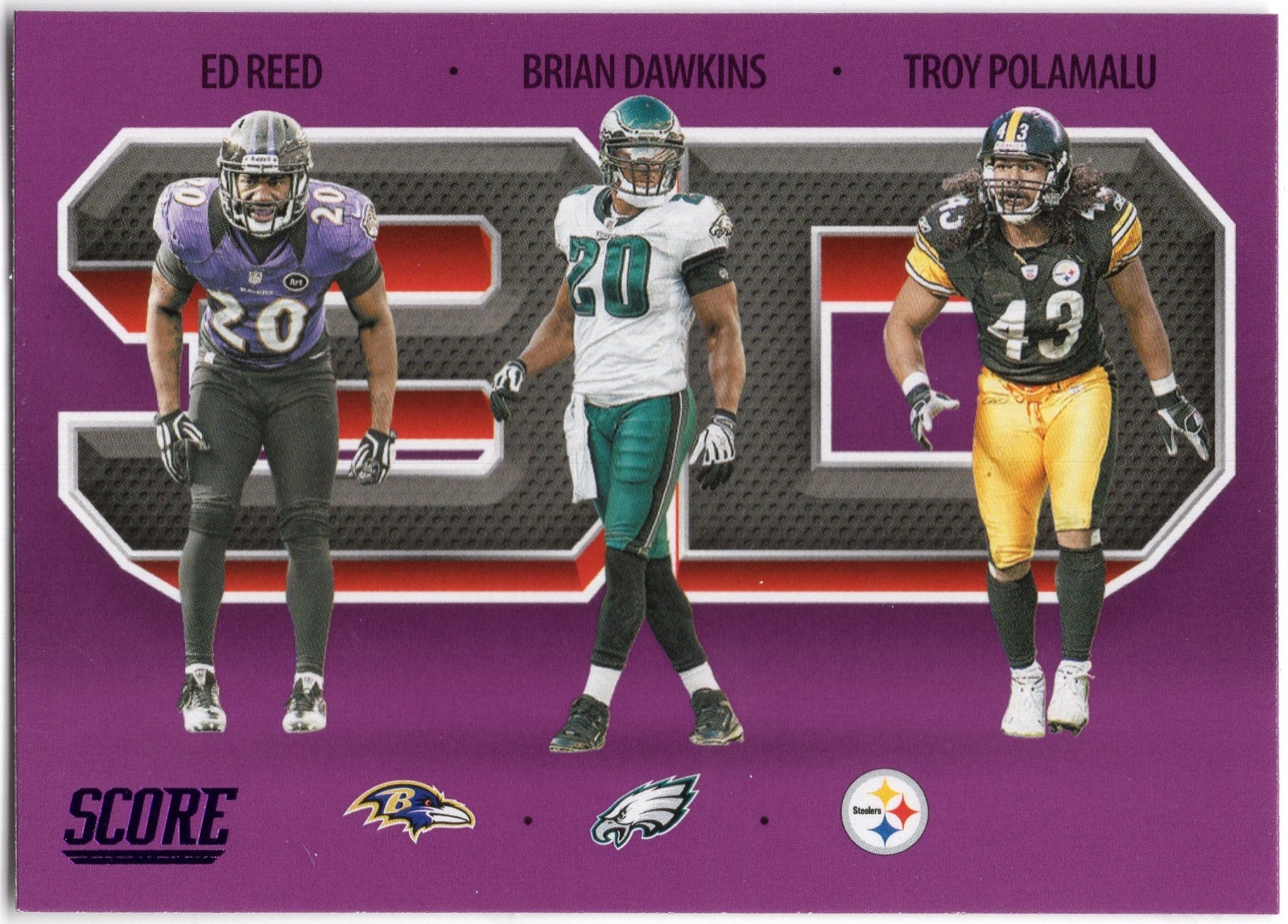 TL1017 2021 Score 3D Purple #3D3 Ed Reed Brian Dawkens Troy Polamalu