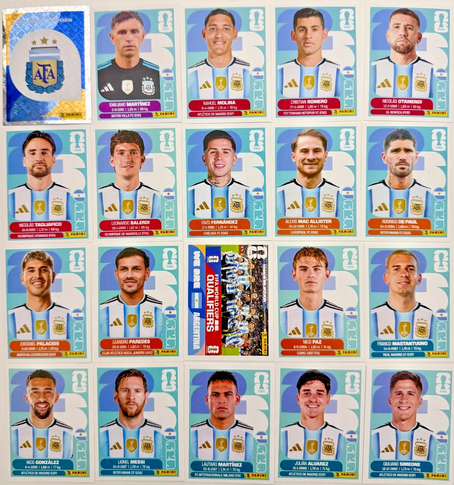2026 Panini World Cup Stickers Argentina Complete Team Set ARG1-ARG20 20 Lots