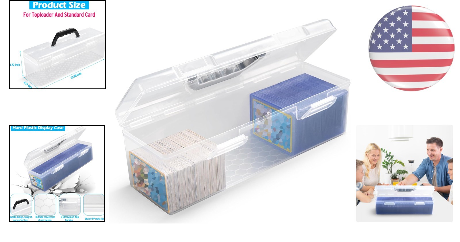 Impact Resistant Toploader Storage Box – Large Capacity for 750 Cards & Handle