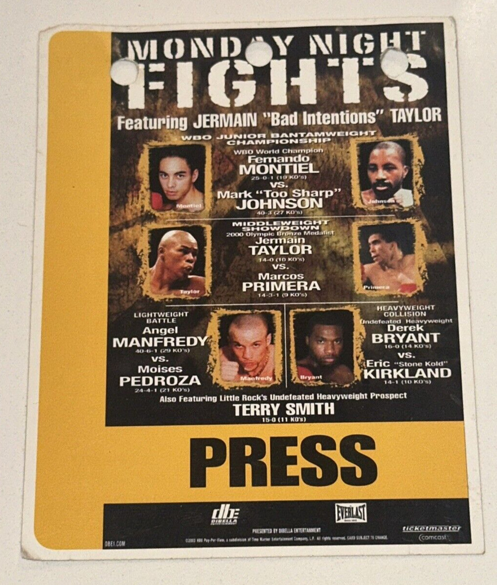 8/16/03 HBO Boxing Fight Press Pass Ticket Stub Fernando Montiel Mark Johnson