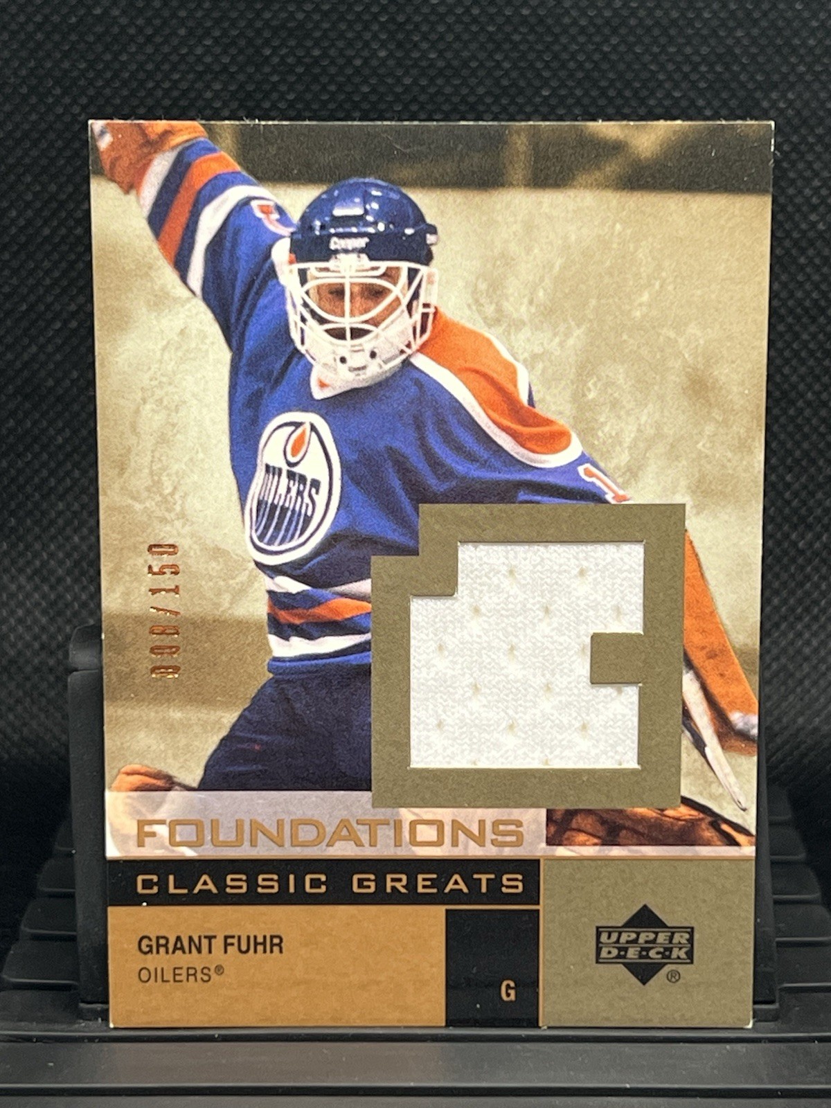 2002-03 UD Foundations Grant Fuhr Classic Greats Silver Jersey 008/150 G-GF HOF