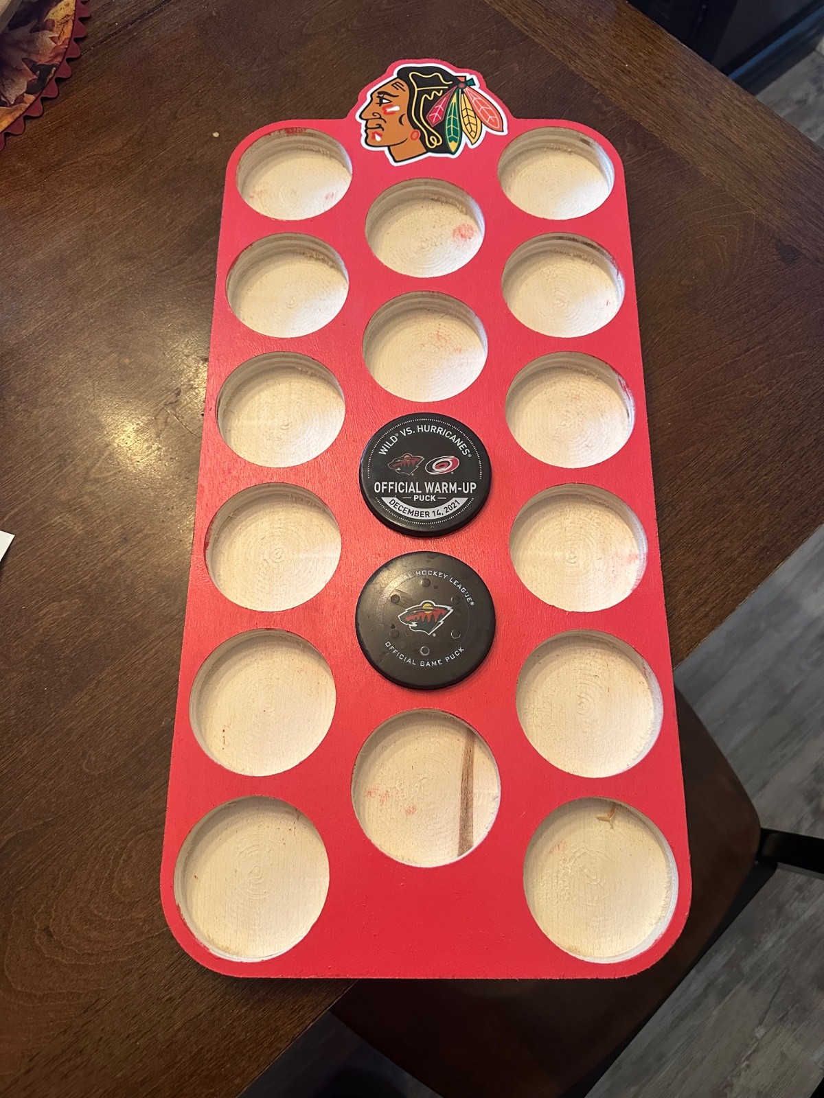 Custom Wall Hanging Display for 16 Hockey Puck(s)