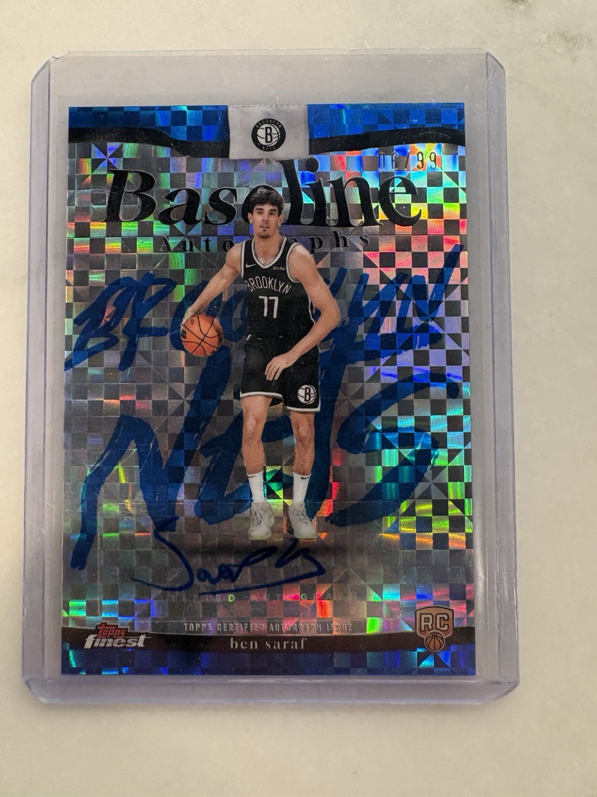 2025-26 Topps Finest Baseline Blue X-Fractor Ben Saraf RC Rookie AUTO /99