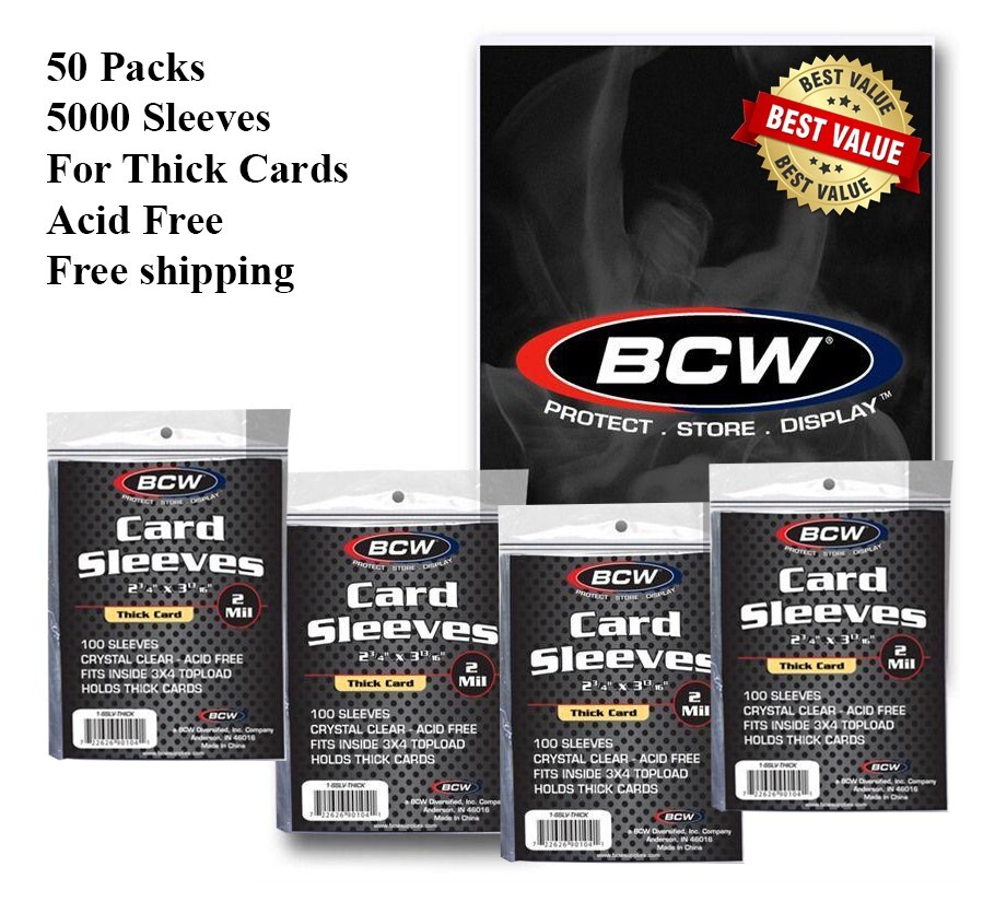 5000 BCW THICK Trading Sport Baseball Card Sleeves Soft Bags Acid Free Protector