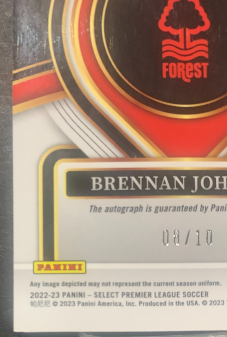 2022/23 Panini Select Premier League Soccer, Brennan Johnson RC, Auto, Gold, /10