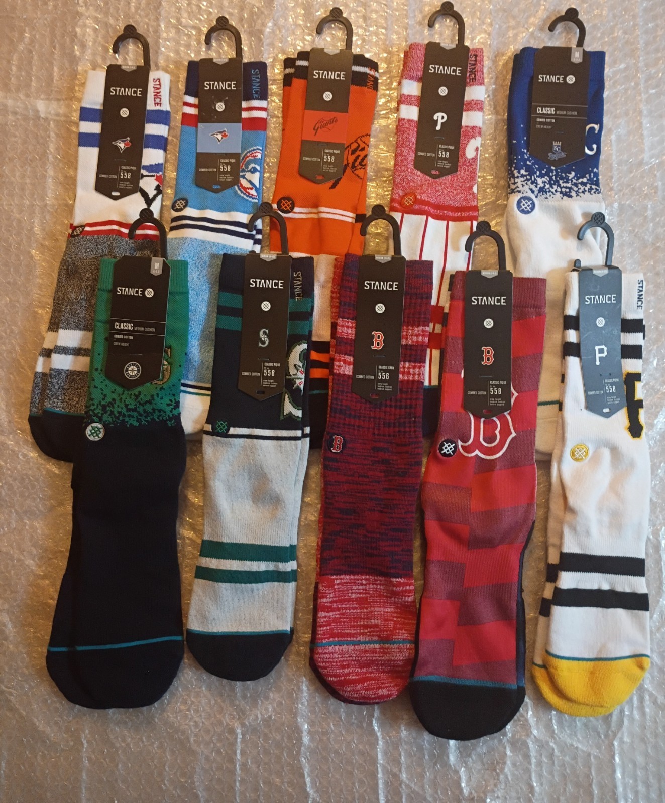 Stance MLB Crew Socks Lot Of 10 Pairs Medium 6-8.5 Blue Jays Phillies Giants…