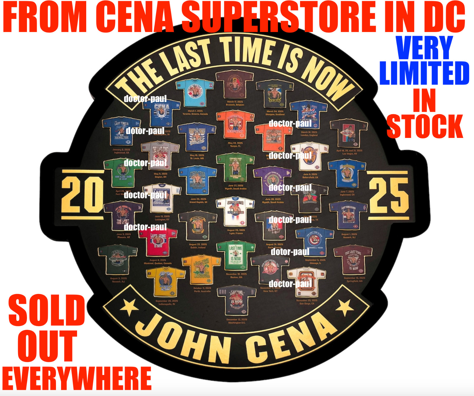 JOHN CENA FRAMED FAREWELL T-SHIRT PIN SET WWE WASHINGTON DC LAST TIME IS NOW NEW