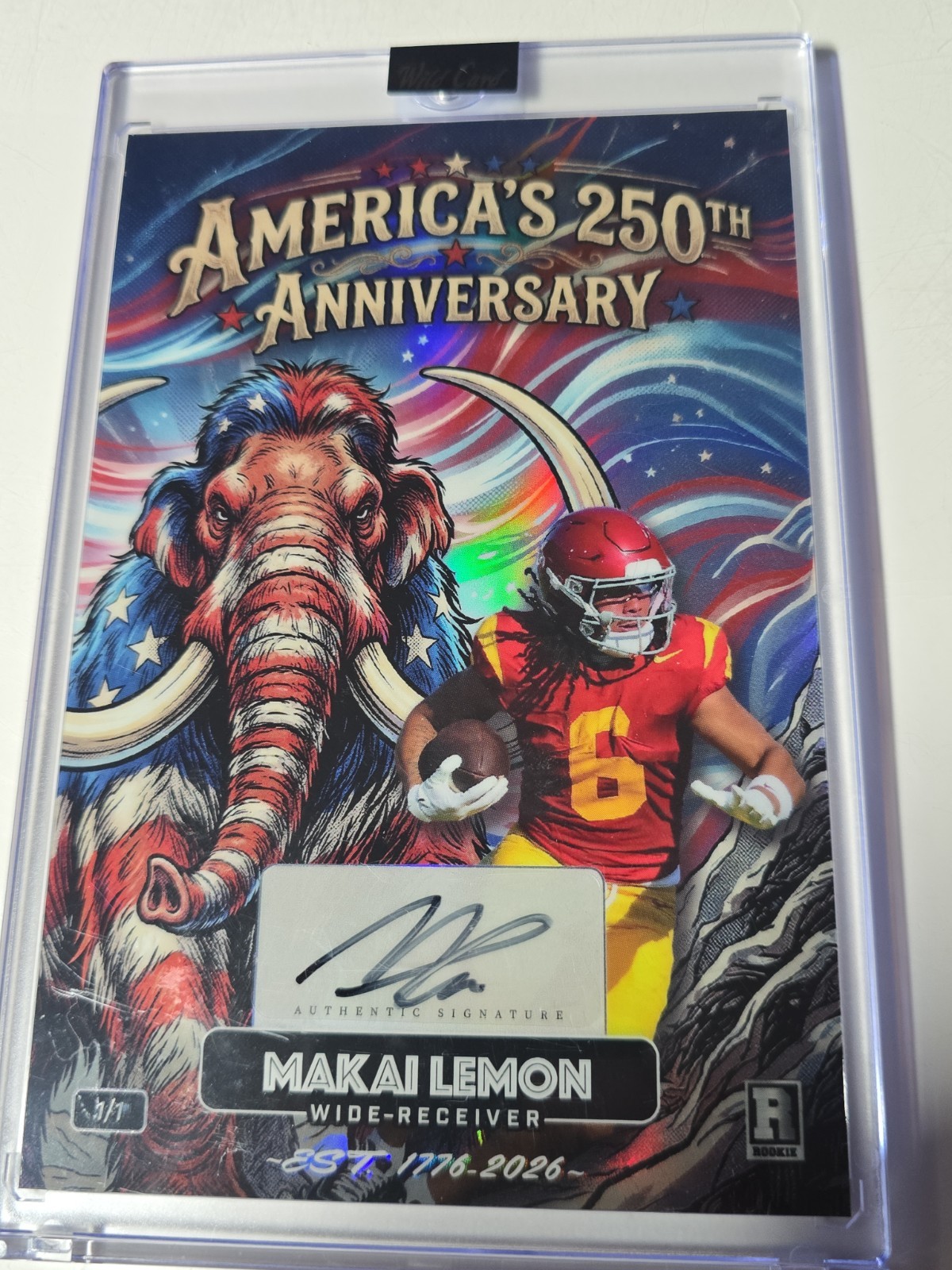 2026 Wild Card Makai Lemon America’s 250th Anniversary 1/1 Red,White, Blue Foil