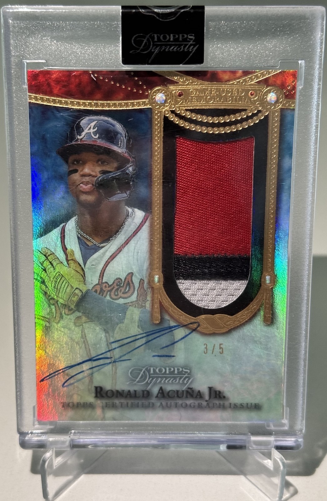 2022 Topps Dynasty – Ronald Acuna Jr – 3-Color Patch – On-Card Auto – 3/5!