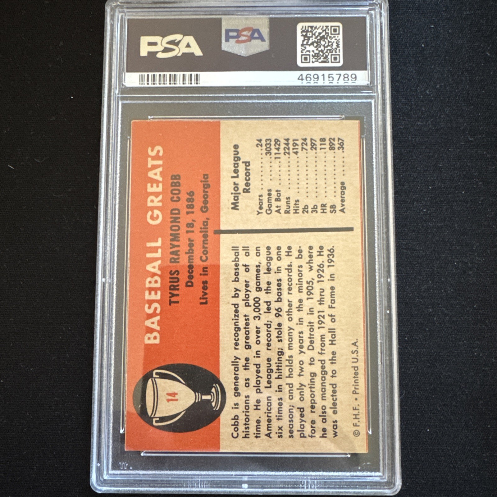 1961 Fleer Baseball Greats – Ty Cobb #14