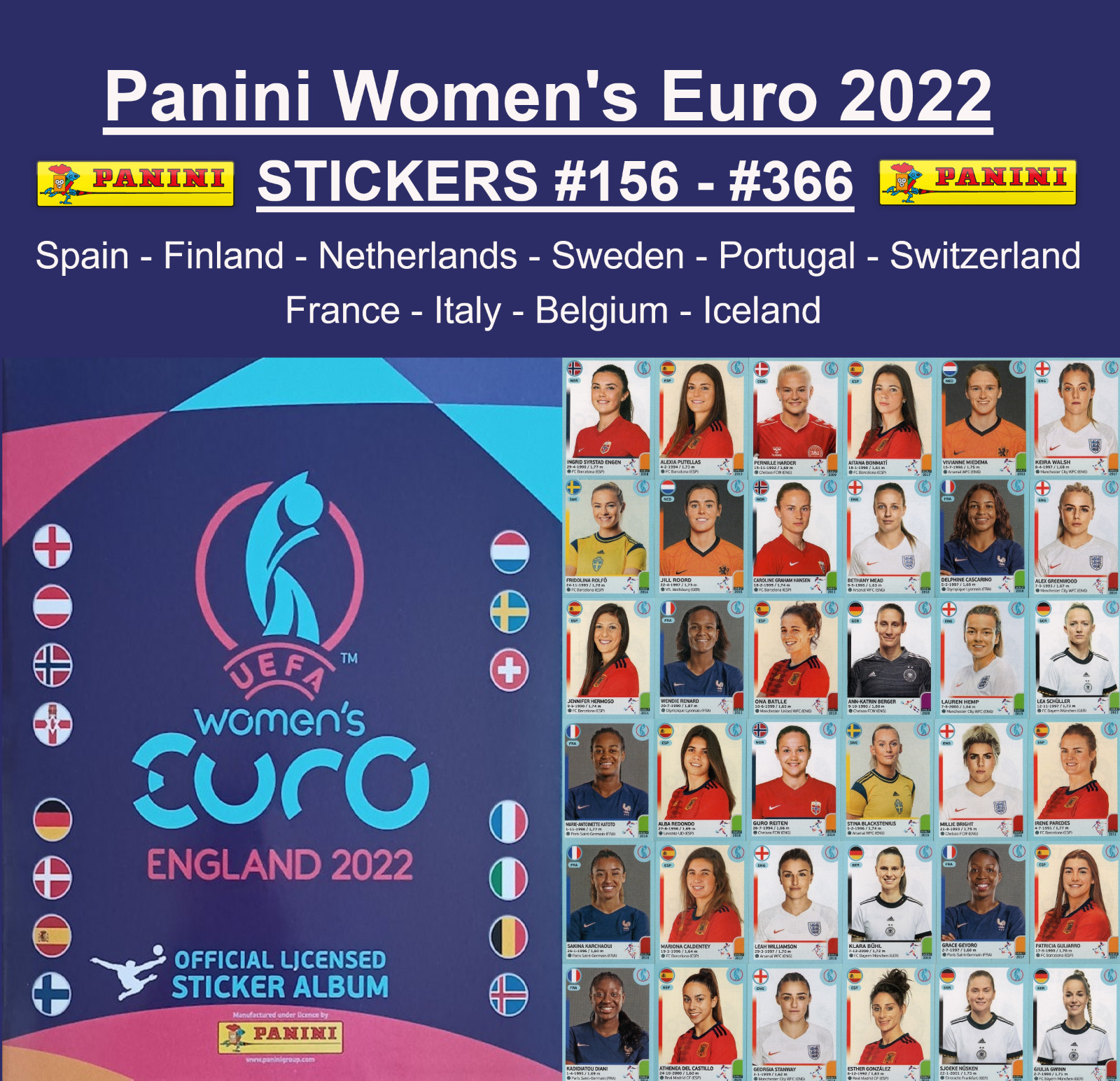 Panini Women’s Euro England 2022 STICKERS #156 – #366
