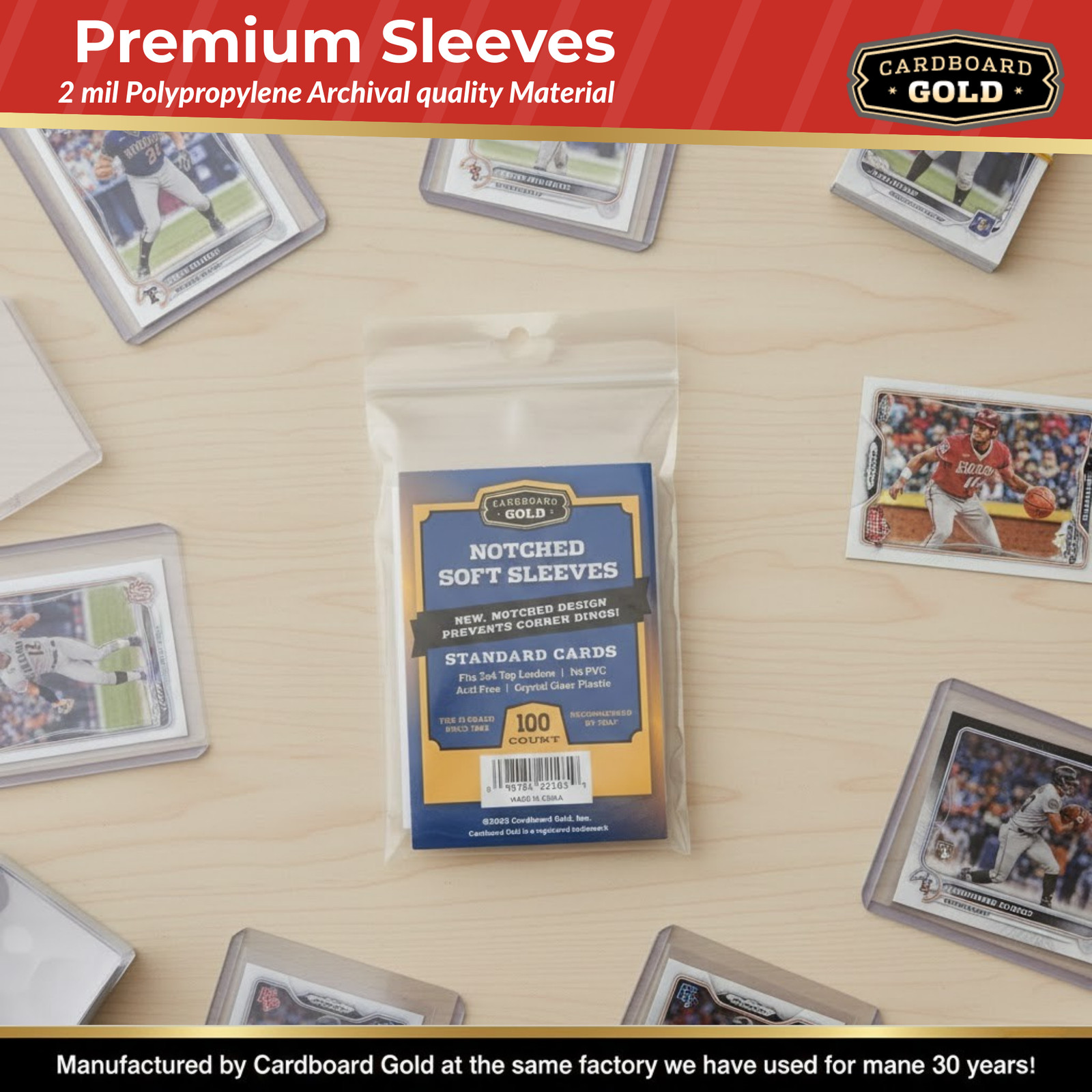 2000 CBG Premium Easy Glide Notched Easy Loading Trading Card Soft Sleeves – NEW