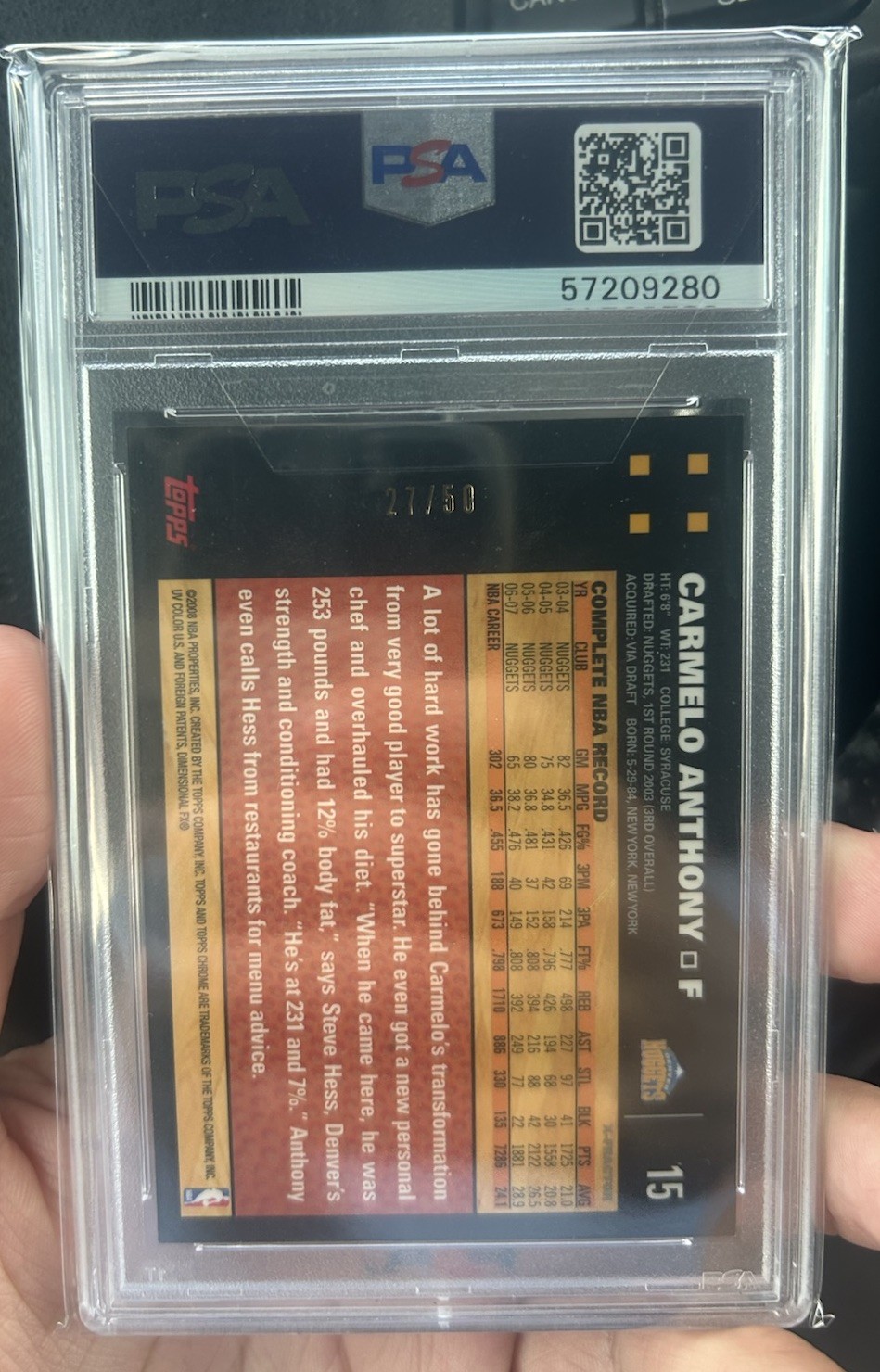 Carmelo Anthony X-Fractor /50 2007 Topps Chrome PSA 9 RARE #15 Nuggets