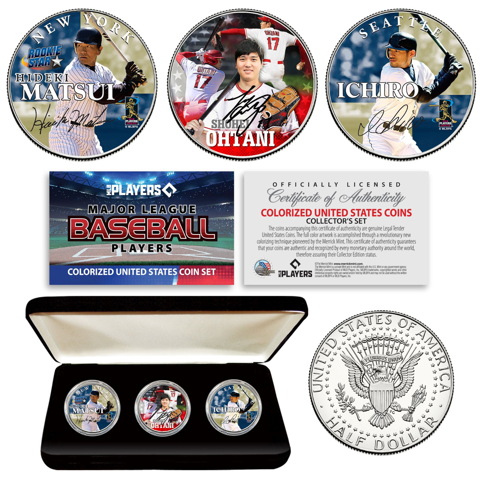 OHTANI / ICHIRO / MATSUI Japanese MLB Baseball JFK US 3-Coin ROOKIE Set with BOX