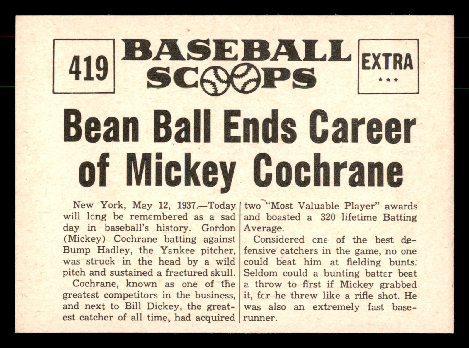 1961 Nu-Cards Baseball Scoops #419 Mickey Cochrane
