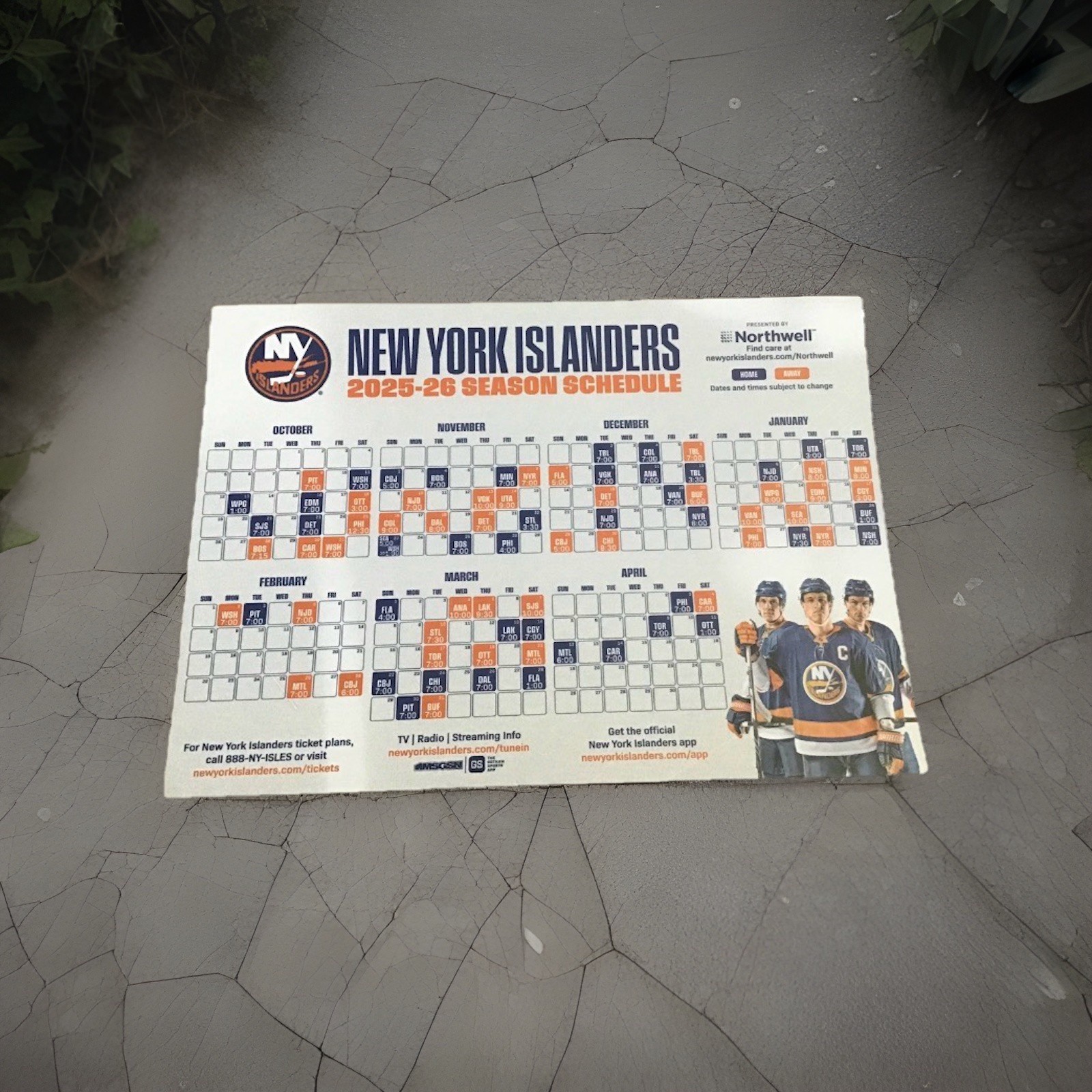NHL New York Islanders 2025-2026 Magnetic Schedule Northwell