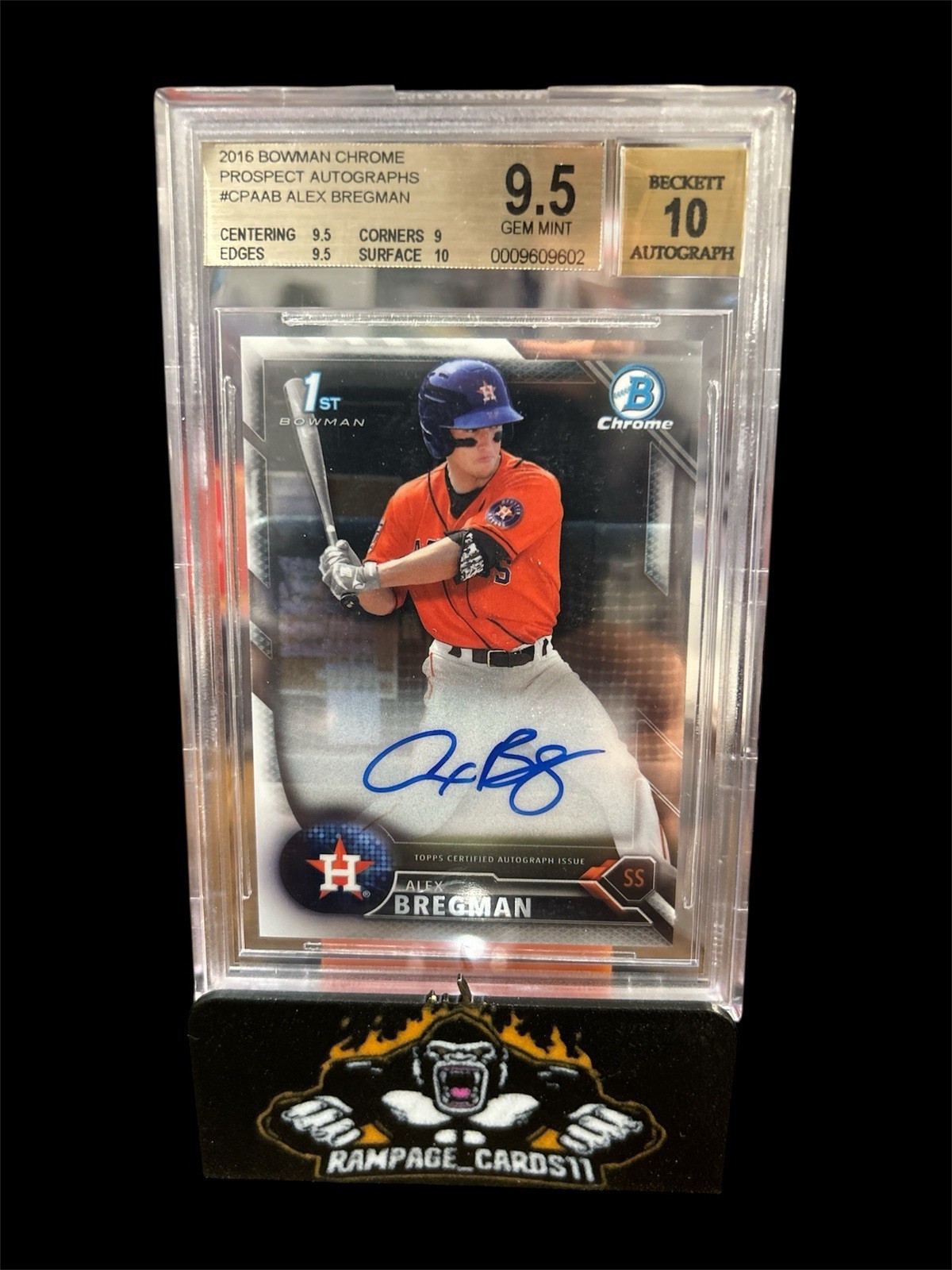 2016 ALEX BREGMAN 1st Bowman ON-CARD AUTO CPA-AB BGS GEM MINT 9.5 – AUTO 10