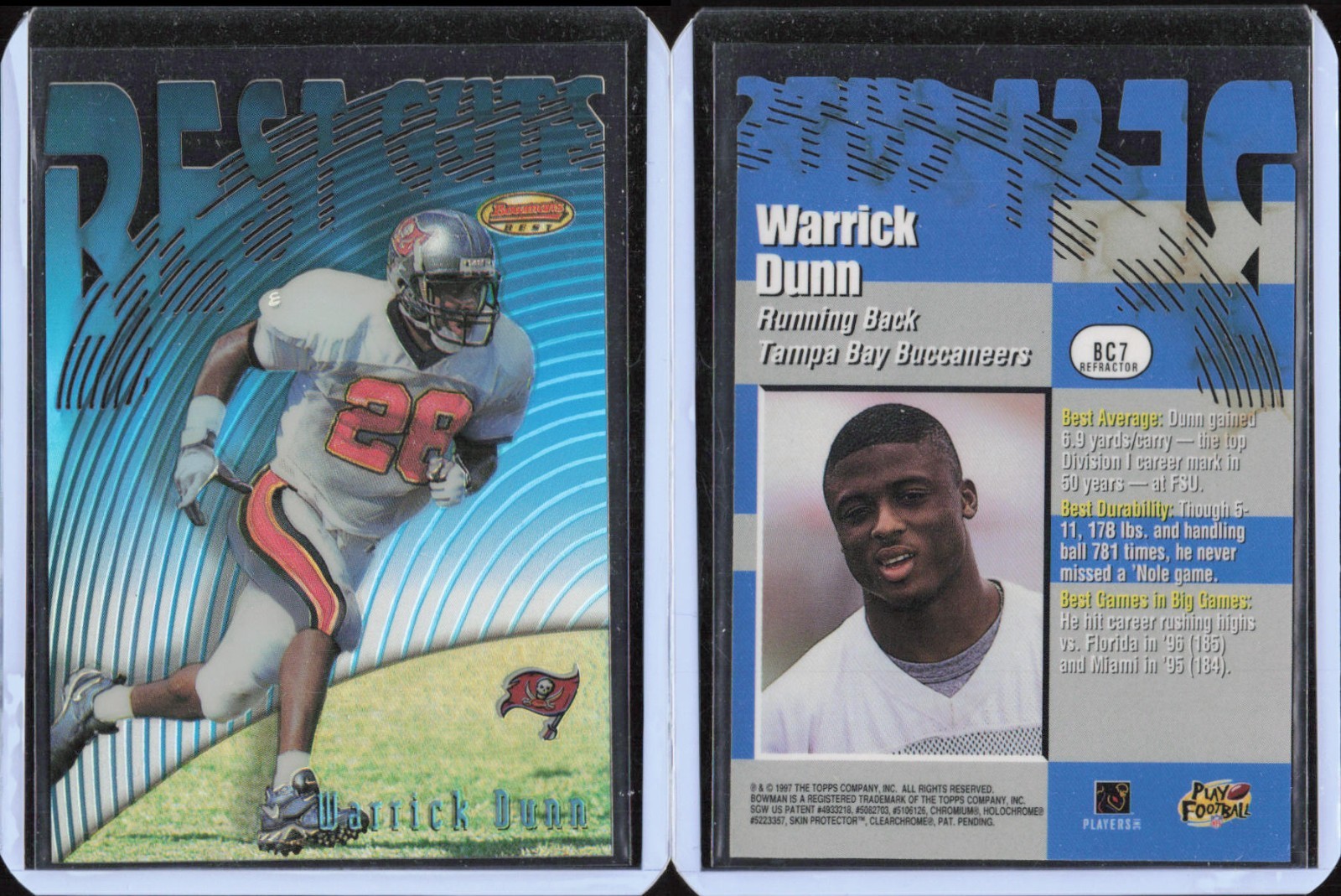 1997 Bowman’s Best Cuts Refractor #BC7 Warrick Dunn Tampa Bay Buccaneers