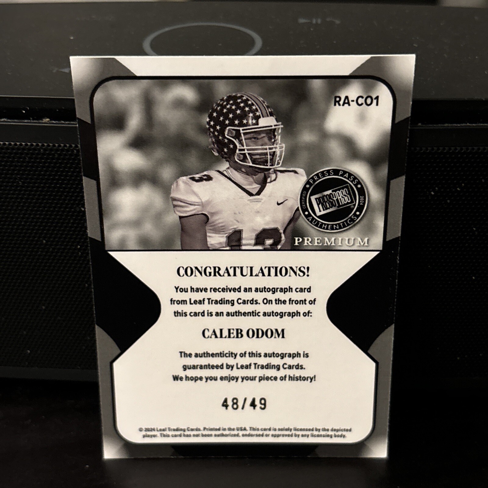 2024 CALEB ODOM LEAF PRESS PASS PREMIUM ROOKIE RC AUTO 19/49 CARD # RA-CO1