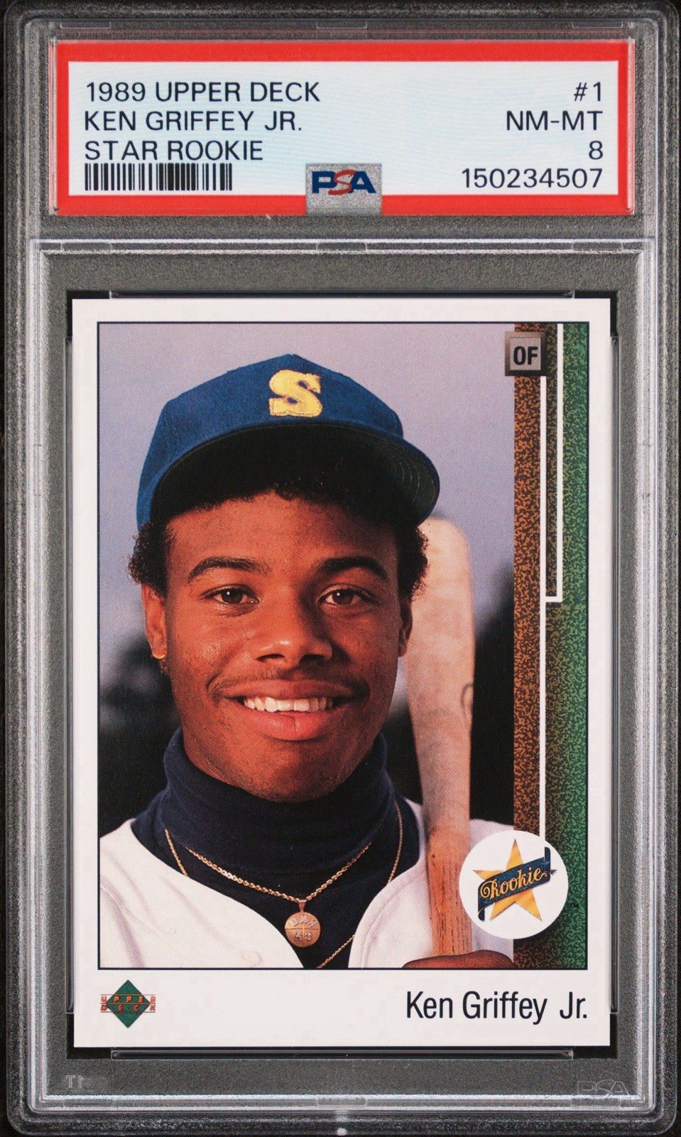 1989 KEN GRIFFEY JR UPPER DECK CENTERED + FRESHLY GRADED PSA 8 RC #1 ROOKIE
