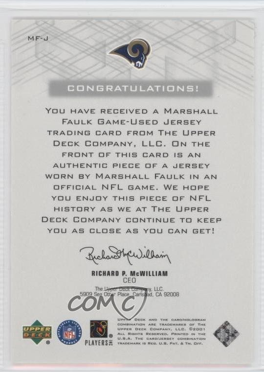 2001 Upper Deck Pros & Prospects Game Jersey Marshall Faulk #MF-J HOF 4p7