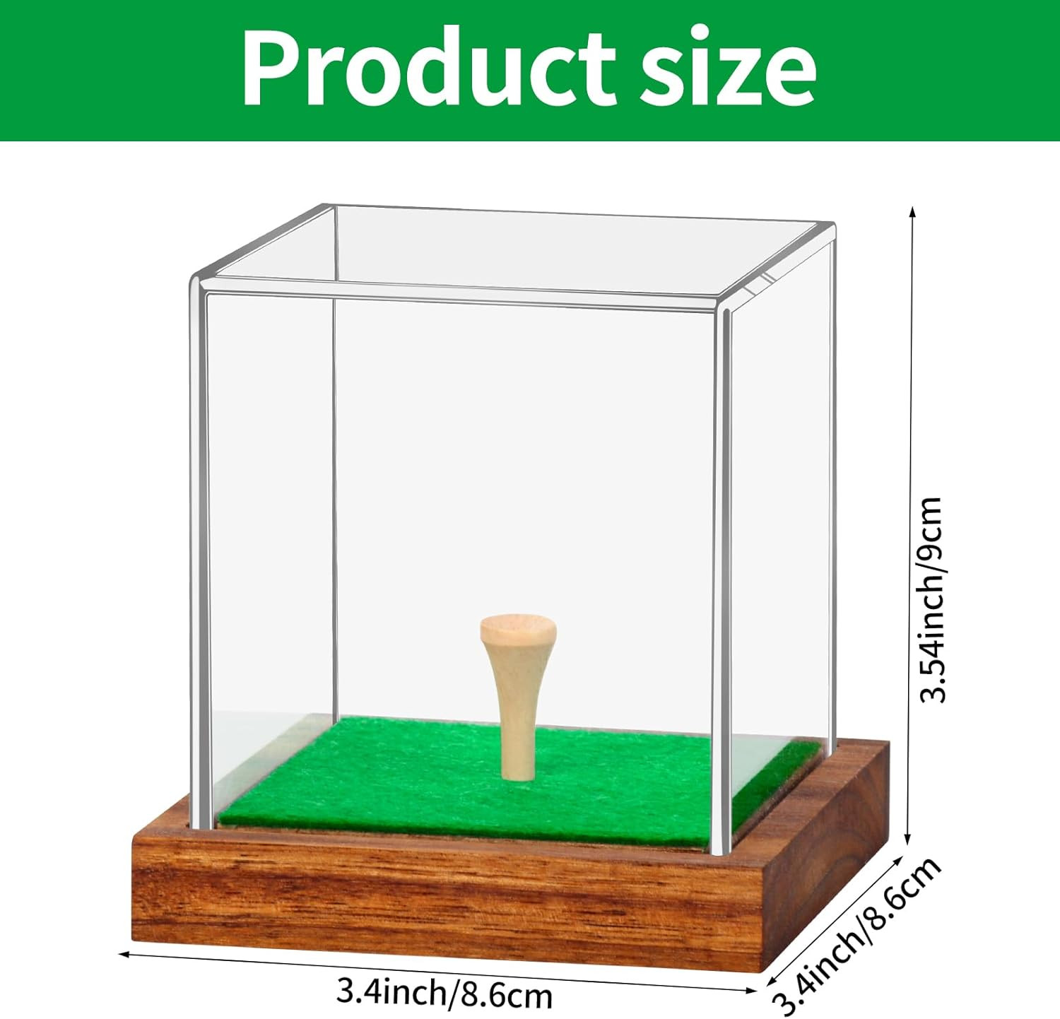 Golf Ball Display Case Clear Acrylic Golf Ball Case Display with Wood Base & Tee