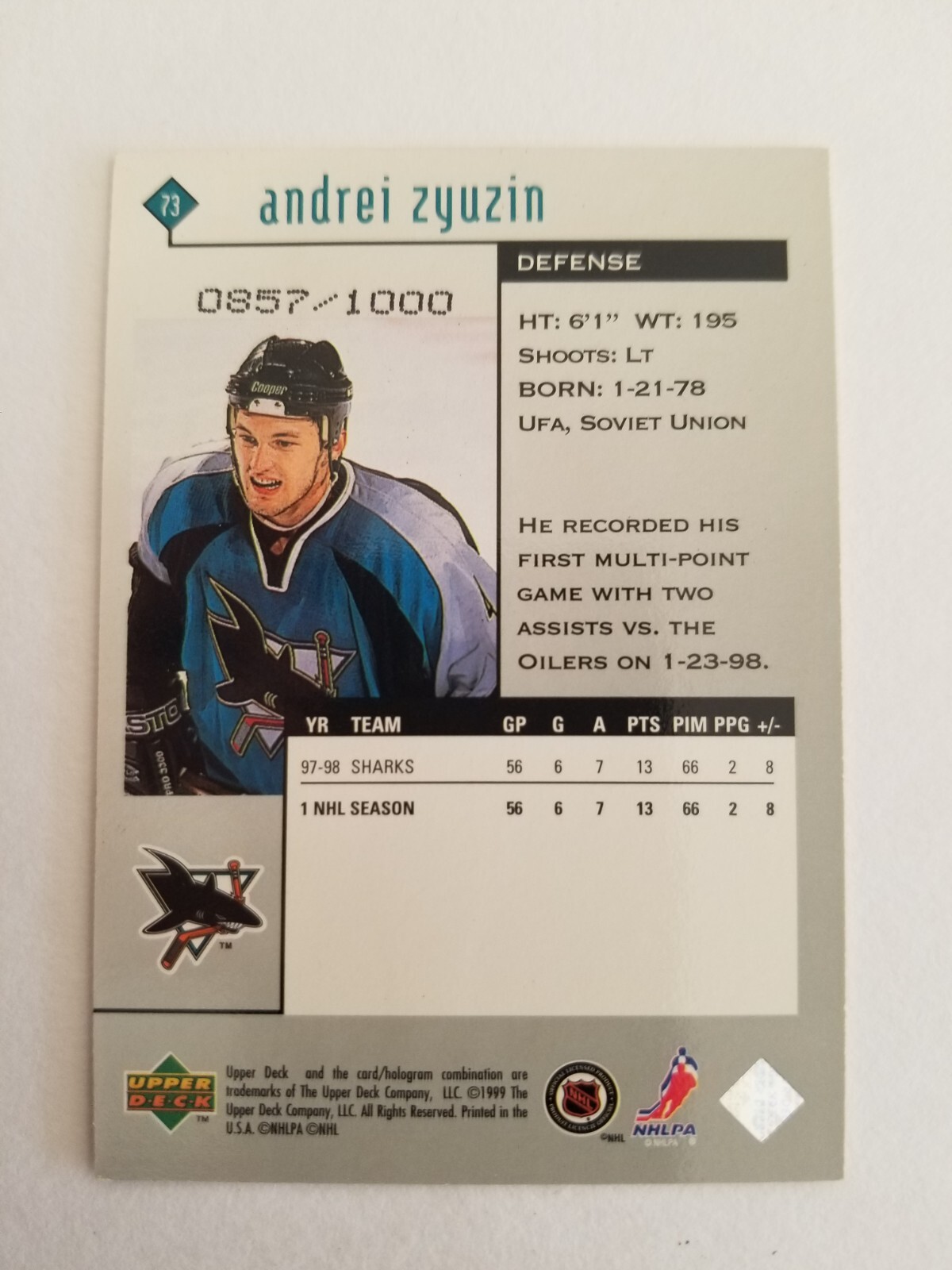 1998-99 Upper Deck Black Diamond Triple Diamond /1000 Andrei Zyuzin #73