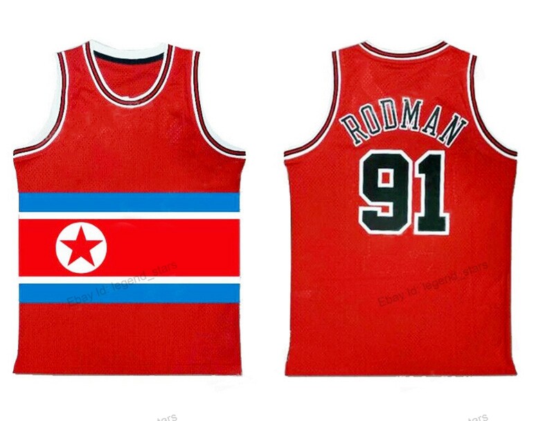 Custom 2017 North Korea Dennis Rodman 91 Basketball Jersey Stitched Red Any Name