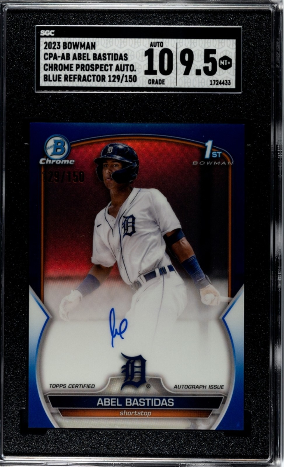 2023 Bowman Chrome #CPA-AB Abel Bastidas Auto 10 BLUE Refractor /150 SGC 9.5