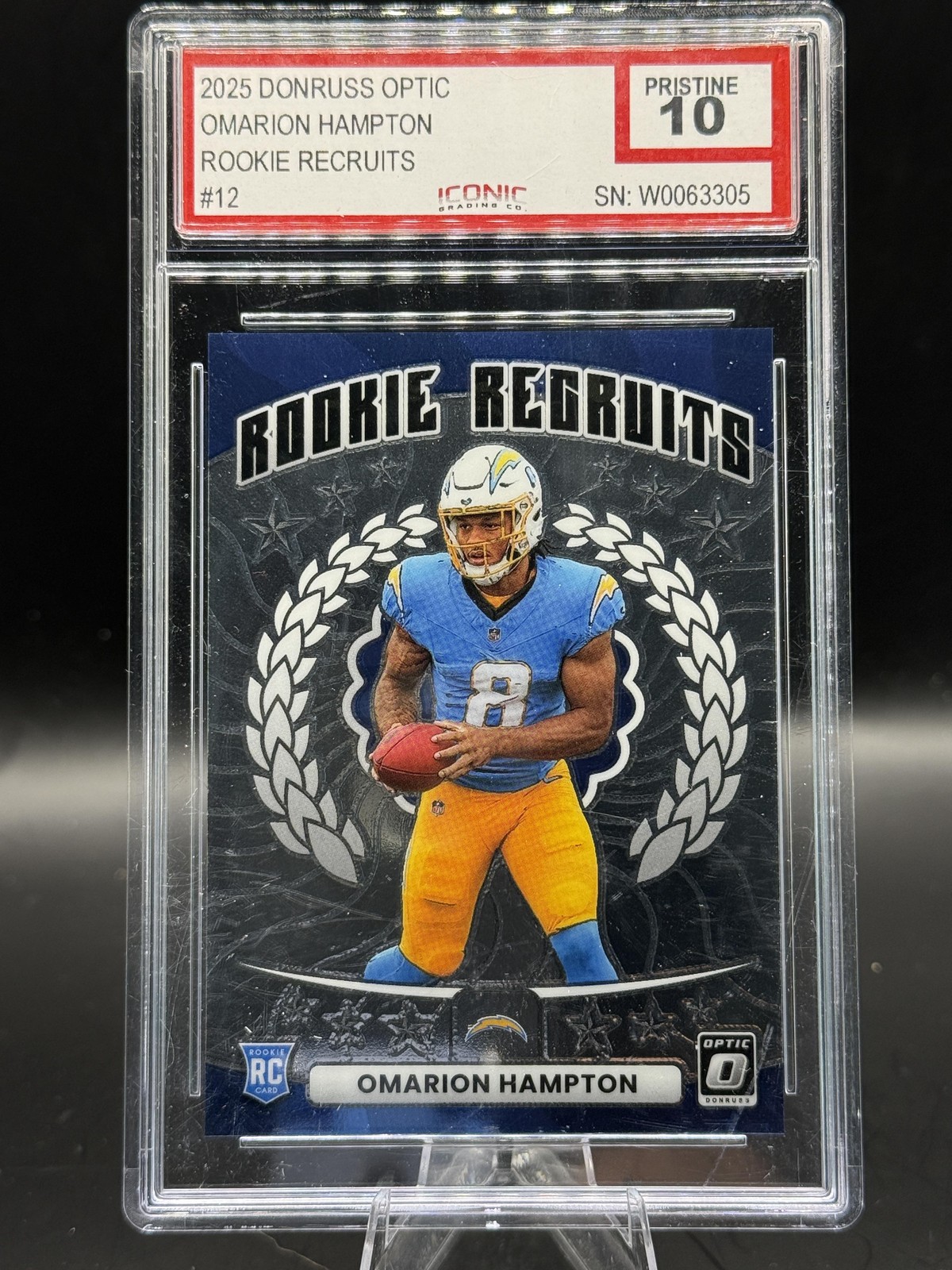 Omarion Hampton 2025 Donruss Optic #12 Rookie Recruits 10 Los Angeles Chargers