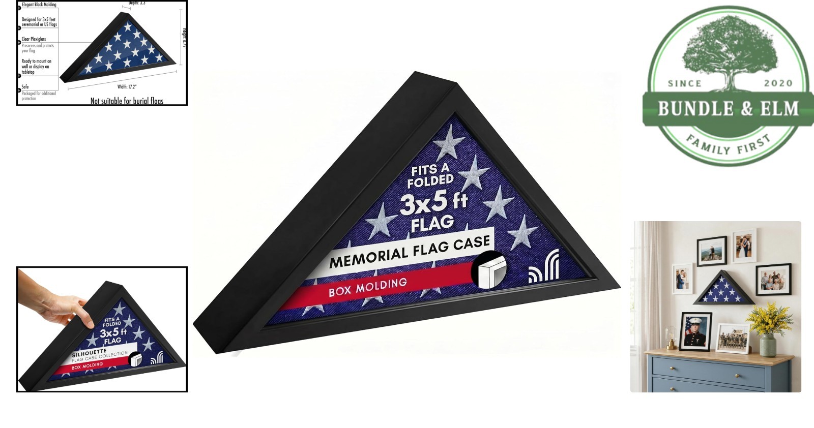 Stylish Black Flag Display Case for 3×5′ Ceremonial Flags – Triangular Shape