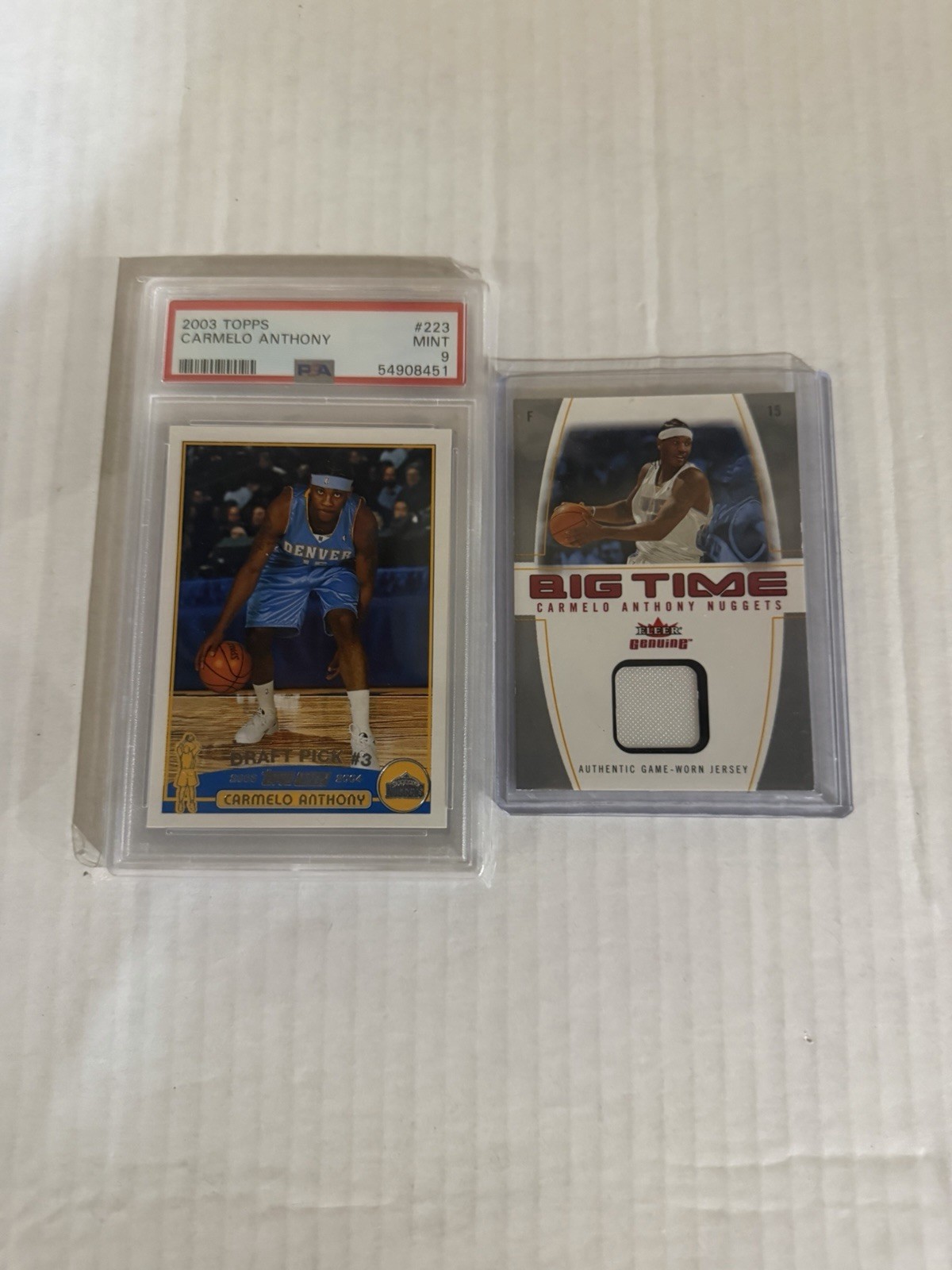 2003 Topps Carmelo Anthony Rookie PSA 9 Lot X2 Game Used Jersey 49/49 RC
