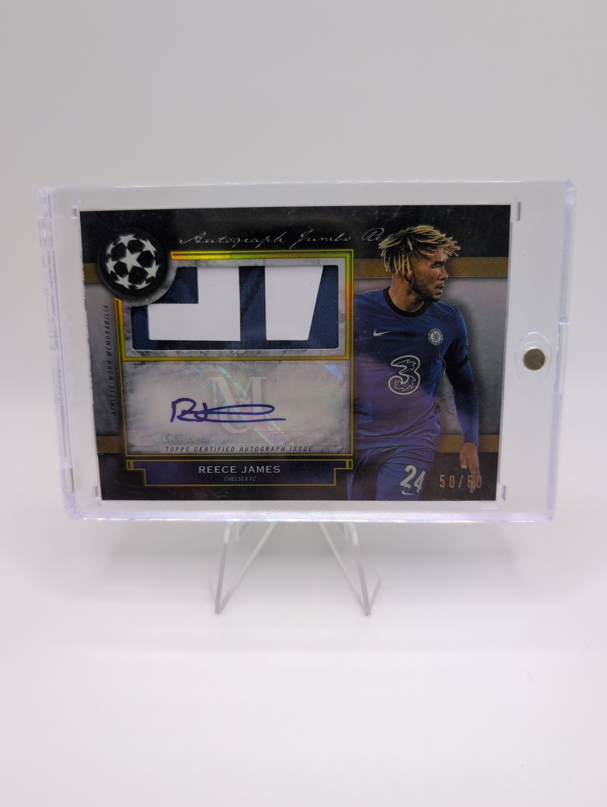 2020-21 Topps Museum UCL Jumbo Relic Reece James Auto 50/50 Chelsea #AJR-RJ