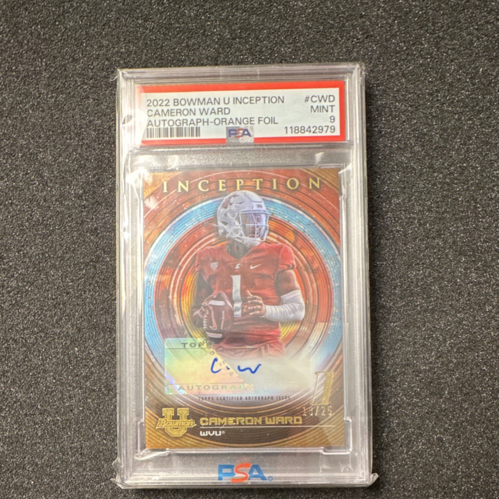 Topps 2022-23 Bowman Inception U Cameron Ward RC Auto Orange Foil /25 PSA 9
