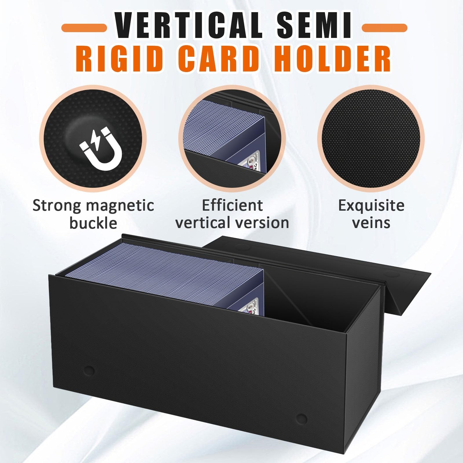 2 Pack Semi Rigid Card Holder, Magnetic and Semi Rigid Card Storage Box, Black