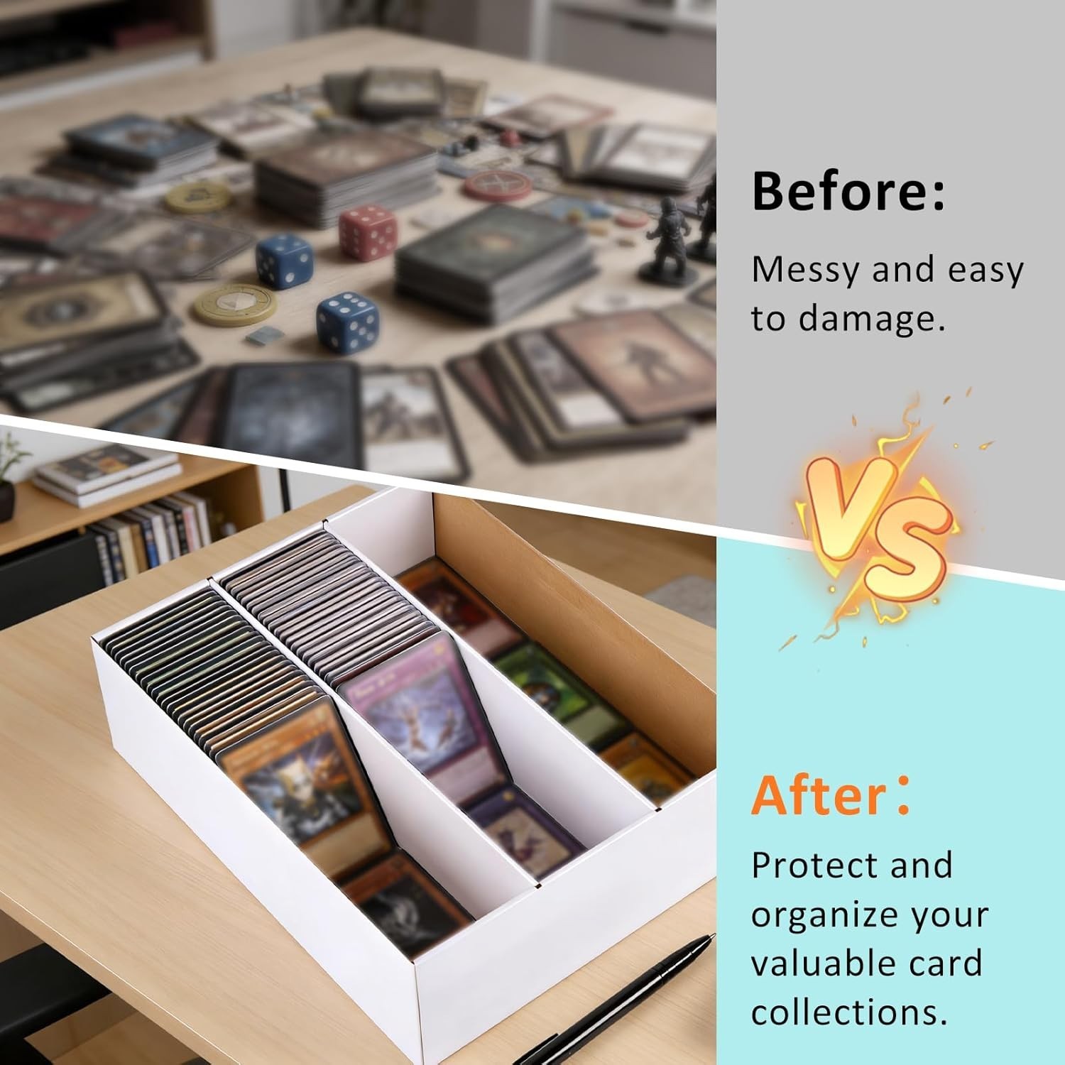 Card Storage Box,3 Rows about 2400 Count Collector Cards Box with Divider,Tradin