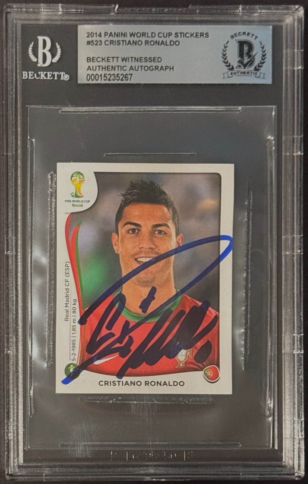 2014 Panini WC Sticker Signed Cristiano Ronaldo #523 Beckett BAS Authenticated