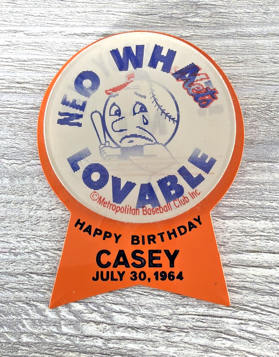 Vtg 1964 Casey Stengel New York Mets Pin Happy Birthday Shea Mr Met Lenticular