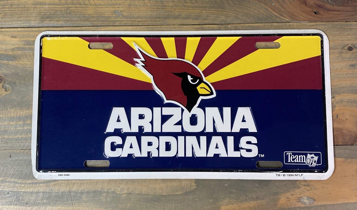 Vintage 1994 Arizona Cardinals Metal License Plate NFL Team Man Cave Collectible
