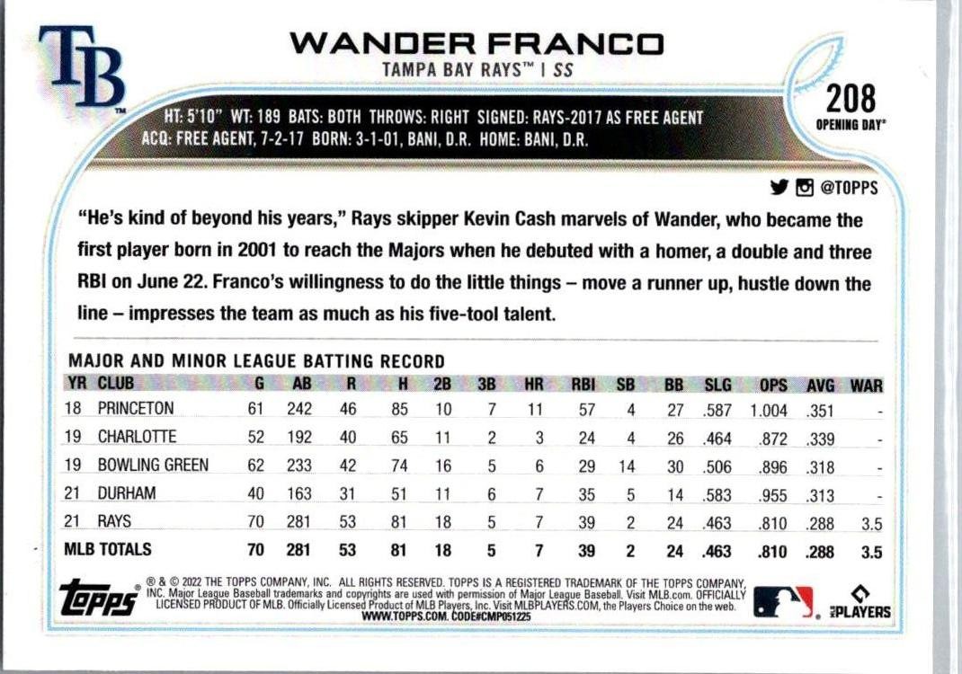 2022 Topps Opening Day #208 Wander Franco